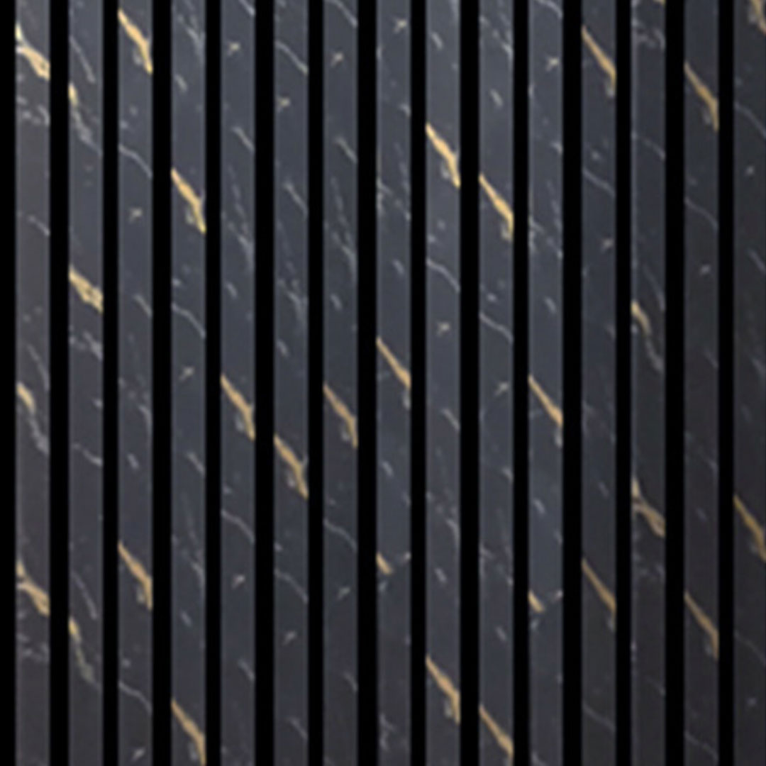 Wooden Slat Acoustic Panel Black Gold Marble 2400mm x 600mm