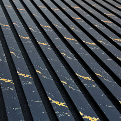 Wooden Slat Acoustic Panel Black Gold Marble 2400mm x 600mm