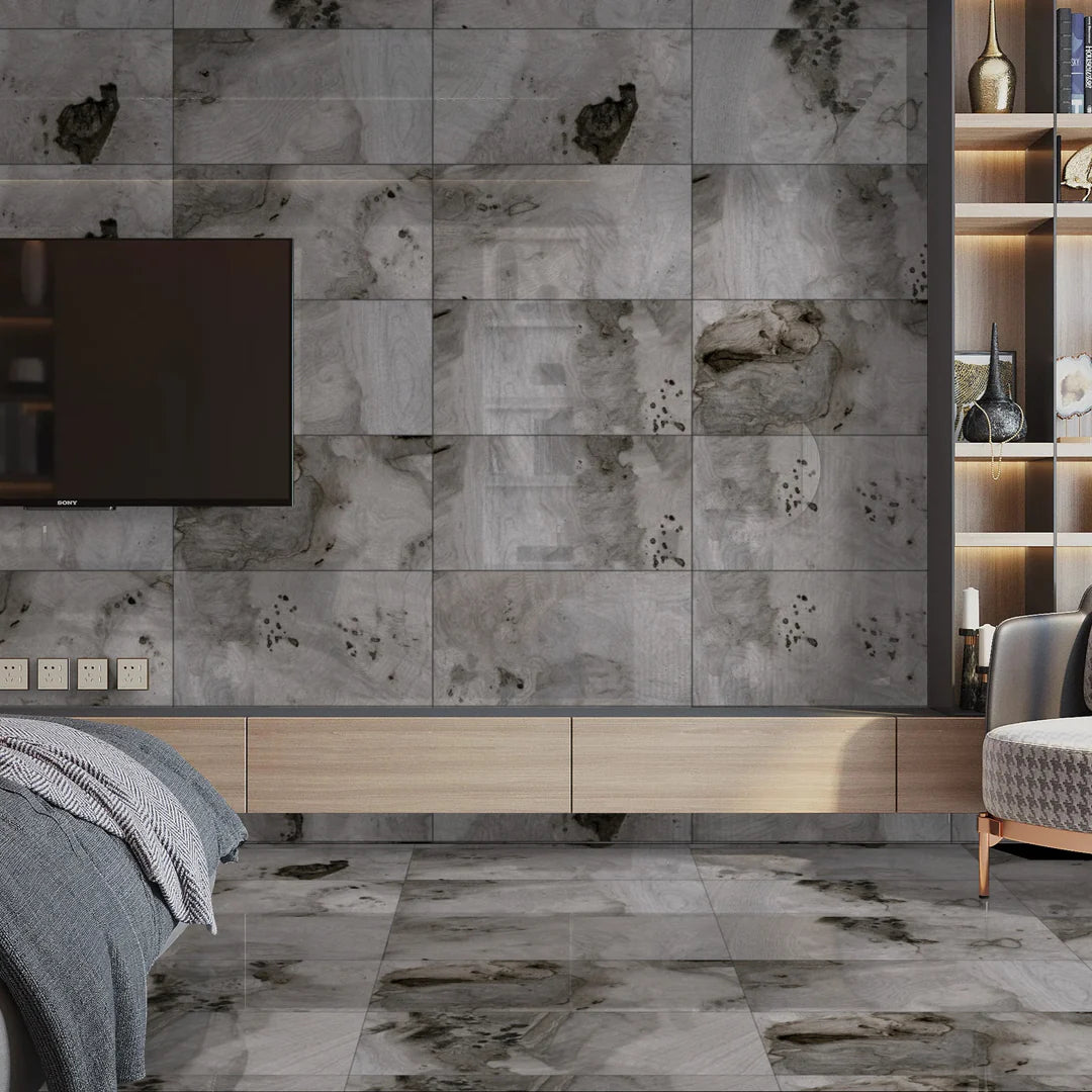 57.6 SQM Pallet Deal: Pebble  Grey Porcelain 30X60cm Gloss Tiles