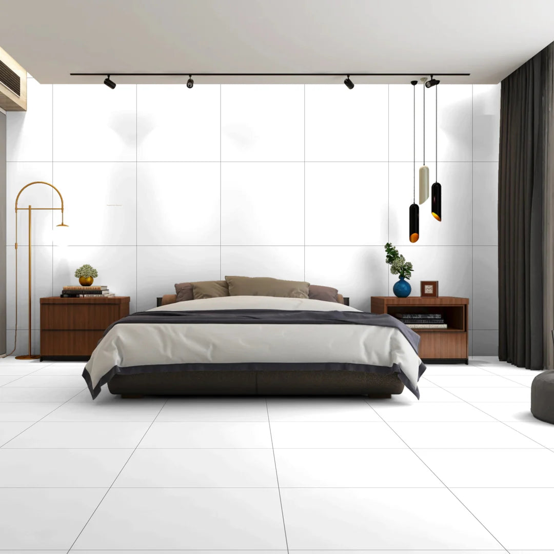 54.72 SQM Pallet Deal: Plain White Gloss Porcelain 60x60cm Tiles