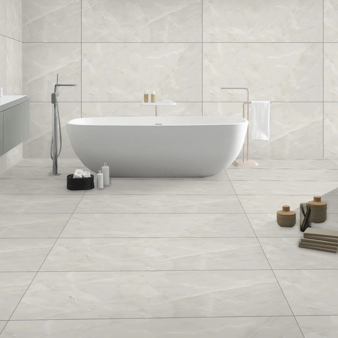 54.72 SQM Pallet Deal: Stone Grey Porcelain Gloss 60x60cm Tiles