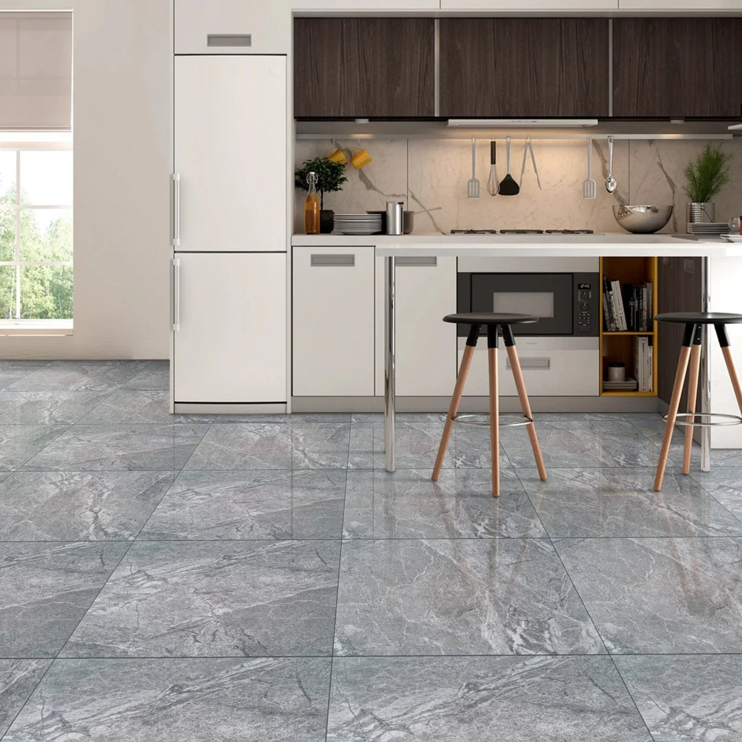 54.72 SQM Pallet Deal: Enigma Grey Porcelain Gloss 60x60cm Tiles