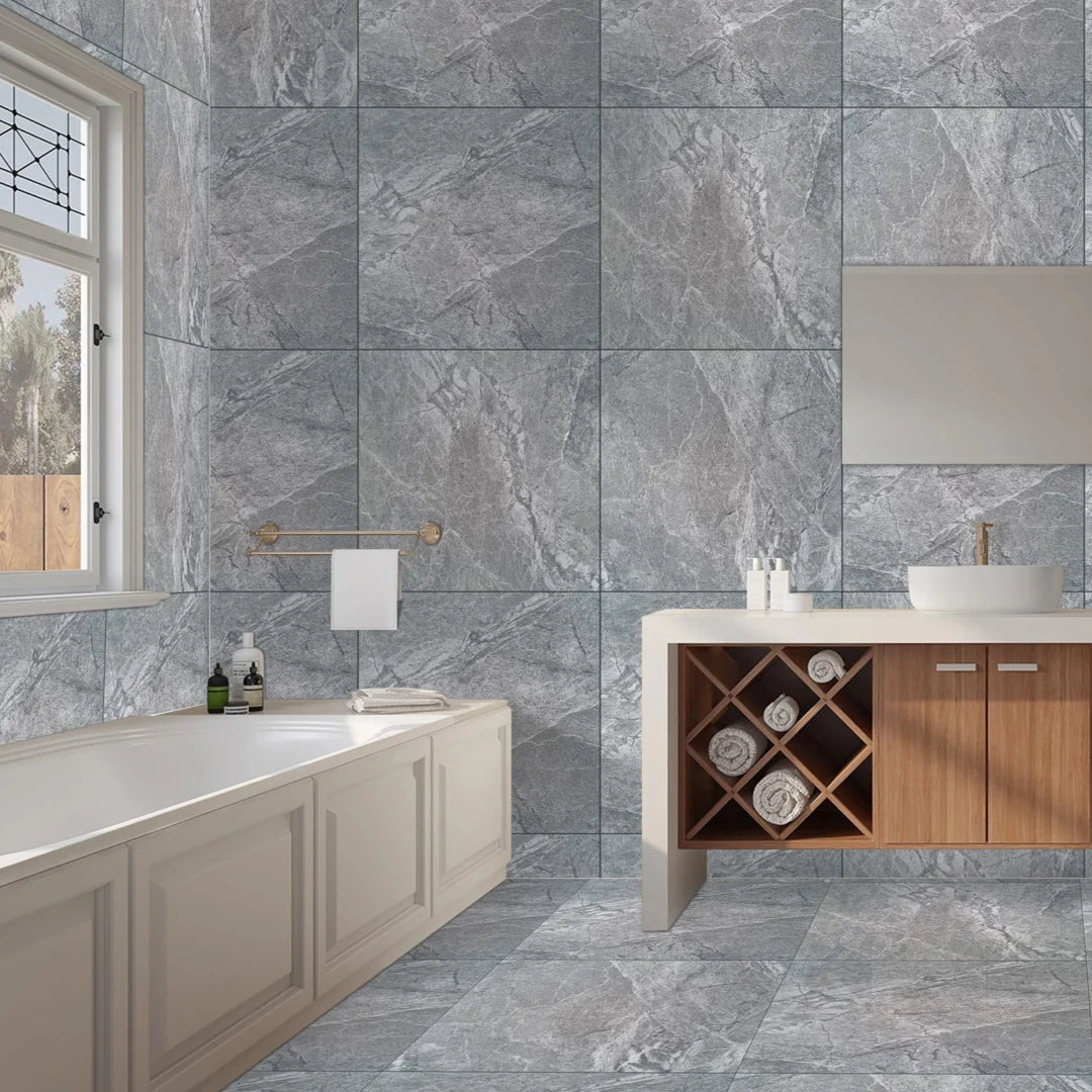 54.72 SQM Pallet Deal: Enigma Grey Porcelain Gloss 60x60cm Tiles